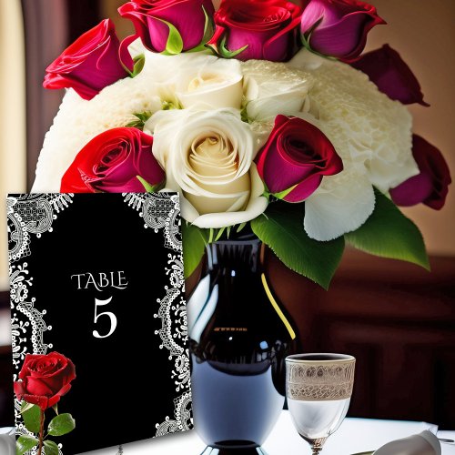 Red Rose Beautiful White Lace  Table Number