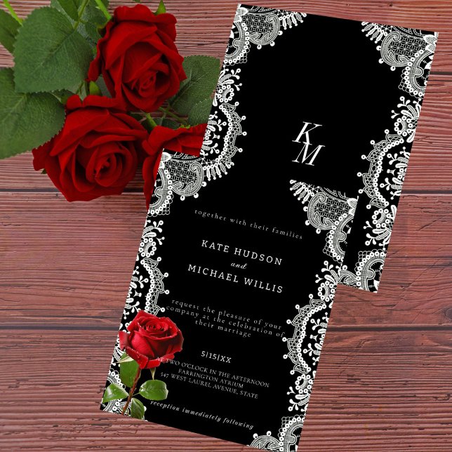 Red Rose Beautiful White Lace Wedding Invitation (Creator Uploaded)