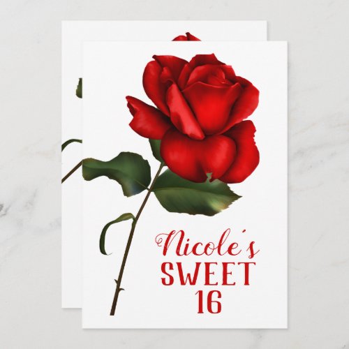 Red Rose Beauty  The Beast Sweet 16 Party Invitation
