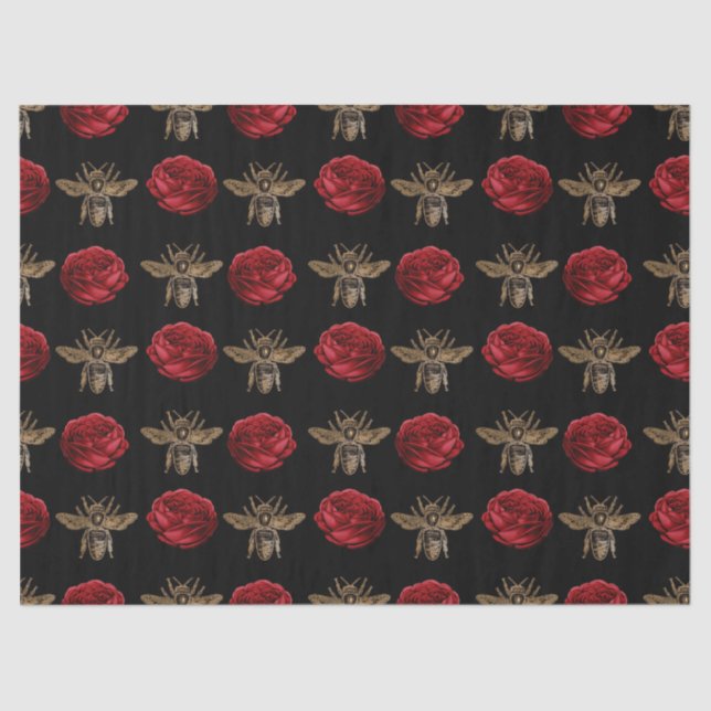 Red Rose Bee Series Design 16 Tissue Paper (Front)
