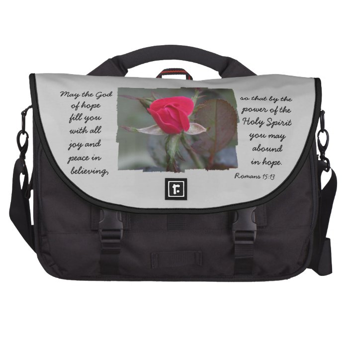 Red Rose, Bible Verse about hope, Romans 1513 Laptop Messenger Bag