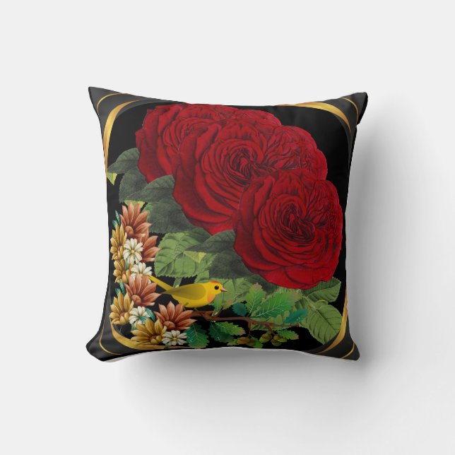 Red Rose Bird Pillow (Front)