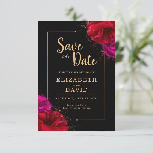 Red Rose Black and Gold Elegant Save The Date