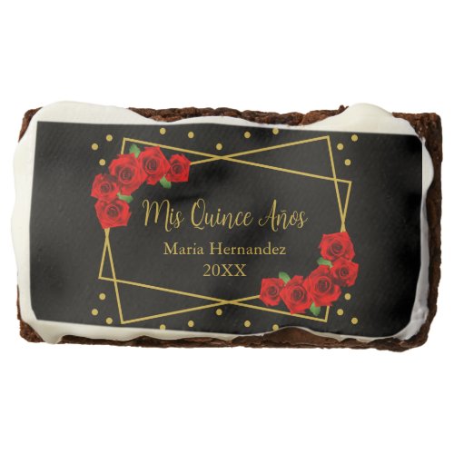 Red Rose Black and Gold Quinceaera Brownie