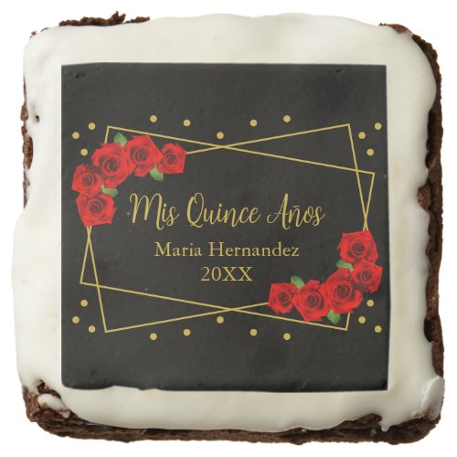 Red Rose Black and Gold Quinceaera Brownie