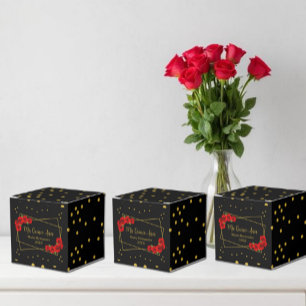 Red Rose Black and Gold Quinceañera Favor Boxes