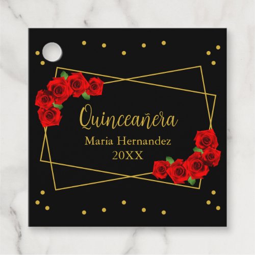 Red Rose Black and Gold Quinceaera Favor Tags