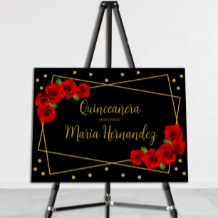 Red Rose Black and Gold Quinceañera Foam Board