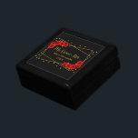 Red Rose Black and Gold Quinceañera Gift Box<br><div class="desc">Gold and black Quinceañera with vibrant traditional red roses and classic script typography</div>