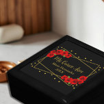 Red Rose Black and Gold Quinceañera Gift Box<br><div class="desc">Gold and black Quinceañera with vibrant traditional red roses and classic script typography</div>