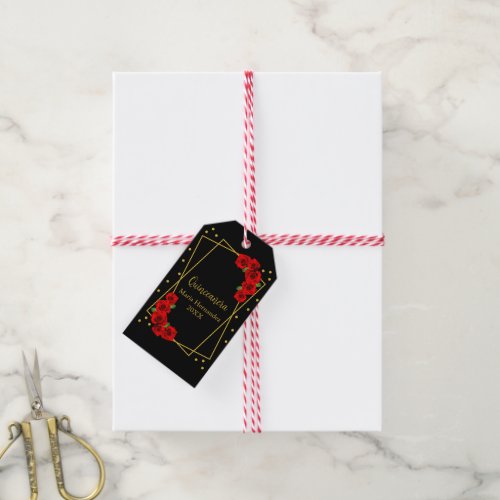 Red Rose Black and Gold Quinceaera Gift Tags