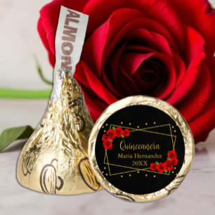 Red Rose Black and Gold Quinceañera Hershey®'s Kisses®