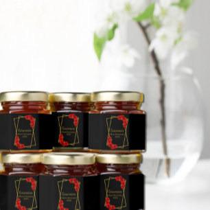 Red Rose Black and Gold Quinceañera Honey Jar Favors