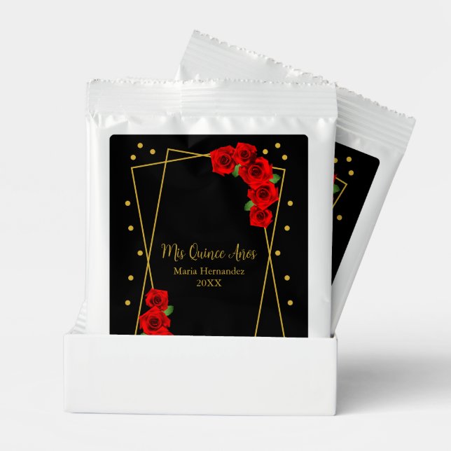 Red Rose Black and Gold Quinceañera Lemonade Drink Mix (Pair)