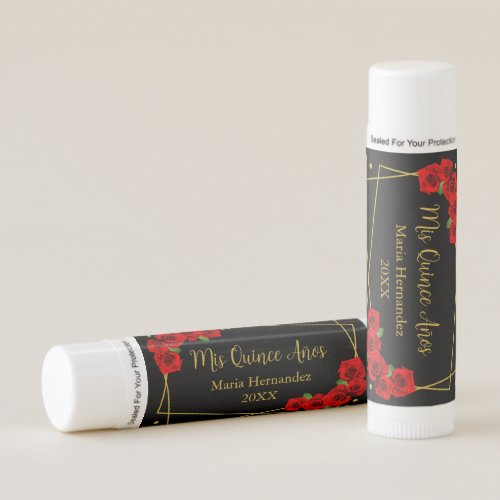 Red Rose Black and Gold Quinceaera Lip Balm