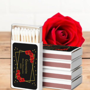 Red Rose Black and Gold Quinceañera Matchboxes