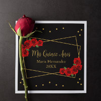 Red Rose Black and Gold Quinceañera