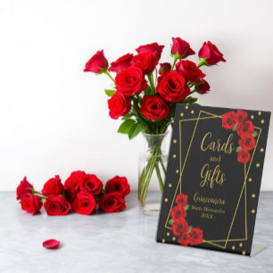 Red Rose Black and Gold Quinceañera Pedestal Sign