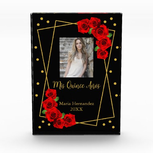 Red Rose Black and Gold Quinceaera Photo Block