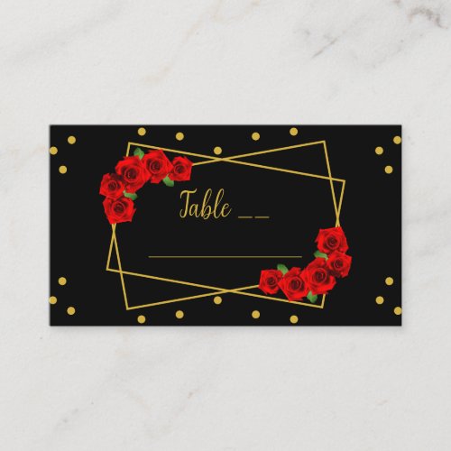 Red Rose Black and Gold Quinceaera Place Card