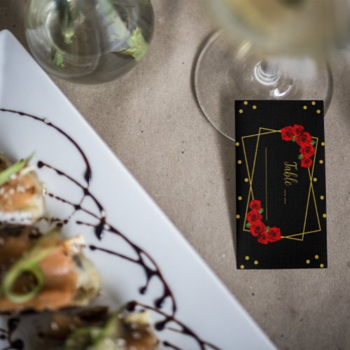 Red Rose Black and Gold Quinceaera Place Card