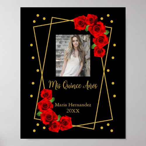 Red Rose Black and Gold Quinceaera Poster