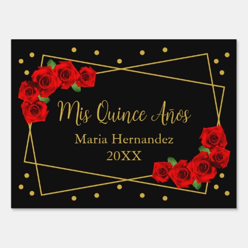 Red Rose Black and Gold Quinceaera Sign