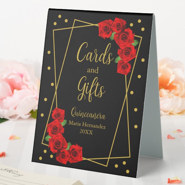 Red Rose Black and Gold Quinceañera Table Tent (In SItu (Wedding))