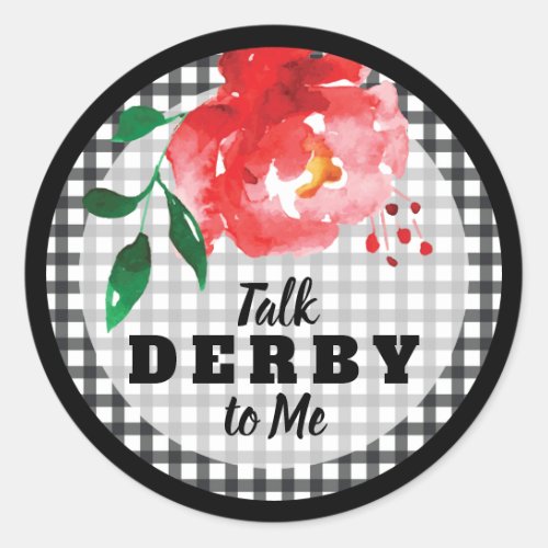 Red Rose Black and White Gingham Check Derby Horse Classic Round Sticker