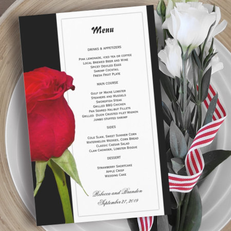 Red Rose Black And White Wedding Menu Template
