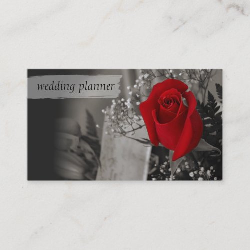 Red Rose Black and White Wedding Planner Business Card