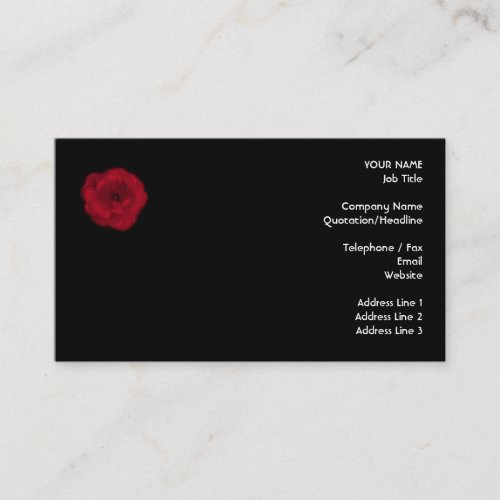 Red Rose. Black Background. Business Card
