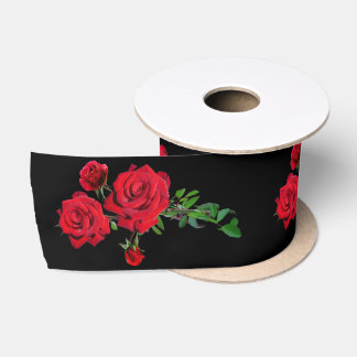 Red Rose Black Background Satin Ribbon