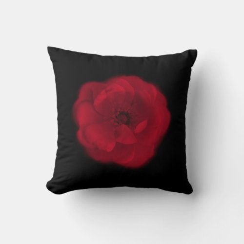 Red Rose Black Background Throw Pillow