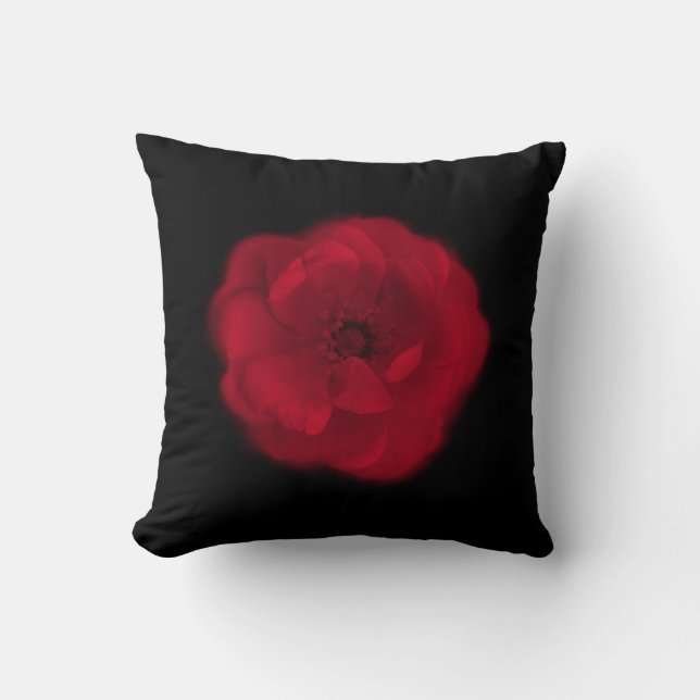 Red Rose. Black Background. Throw Pillow (Front)