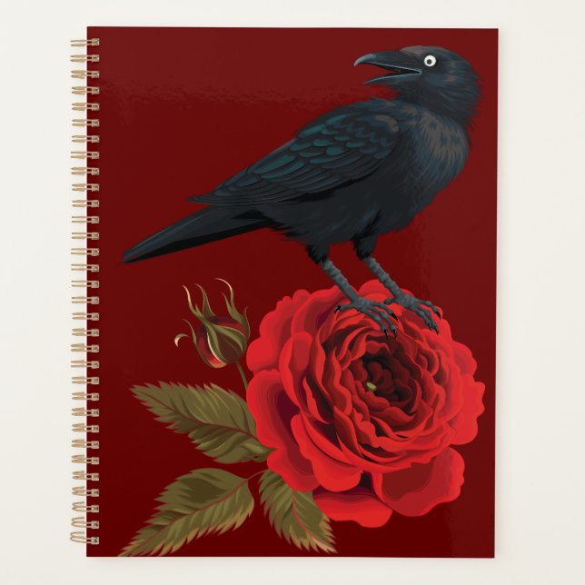 Red Rose Black Bird Raven Planner (Front)