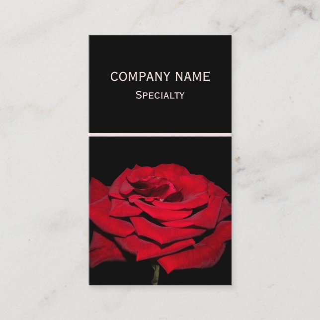 Red Rose - Black Business Card (Front)