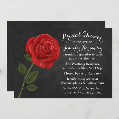 Red Rose Black Chalkboard Floral Bridal Shower Invitation