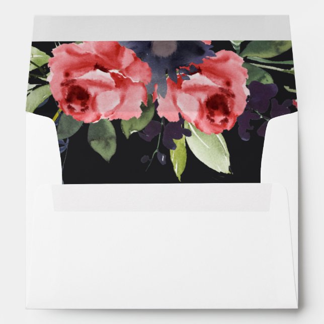 RED ROSE BLACK EUCALYPTUS FLORA WATERCOLOR ADDRESS ENVELOPE (Back (Bottom))