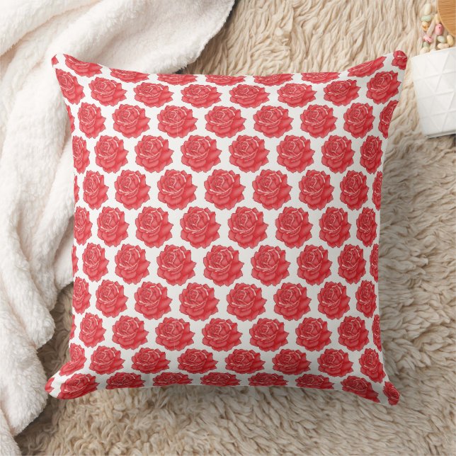 Red Rose Black Floral Pattern Throw Pillow (Blanket)