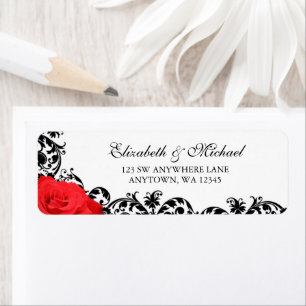 Red Rose Black Flourish Return Address Label