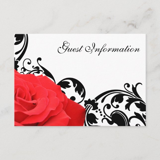 Red Rose Black Flourish Wedding Guest Information Enclosure Card (Front)