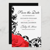 Red Rose Black Flourish Wedding Save The Date (Front/Back)