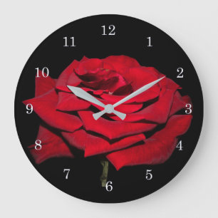 Red Rose - Black Large Clock