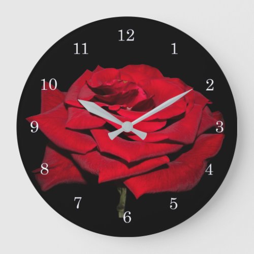 Red Rose _ Black Large Clock
