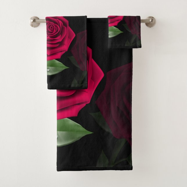 Red Rose Black Red Bath Towel Set (Insitu)