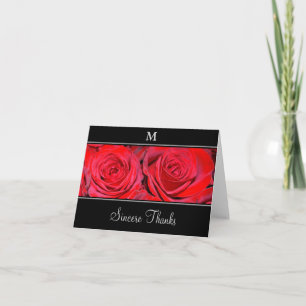 Red Rose Black Silver Thank You Card