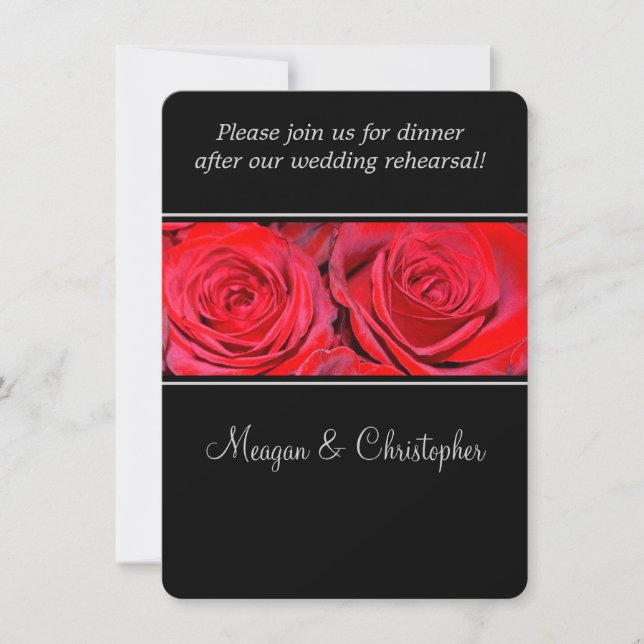 Red Rose Black Silver Wedding Rehearsal Dinner Invitation (Front)