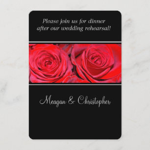 Red Rose Black Silver Wedding Rehearsal Dinner Invitation