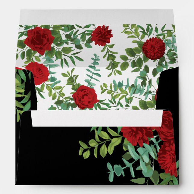 Red Rose Black Wedding Gothic Dark Envelope (Back (Bottom))